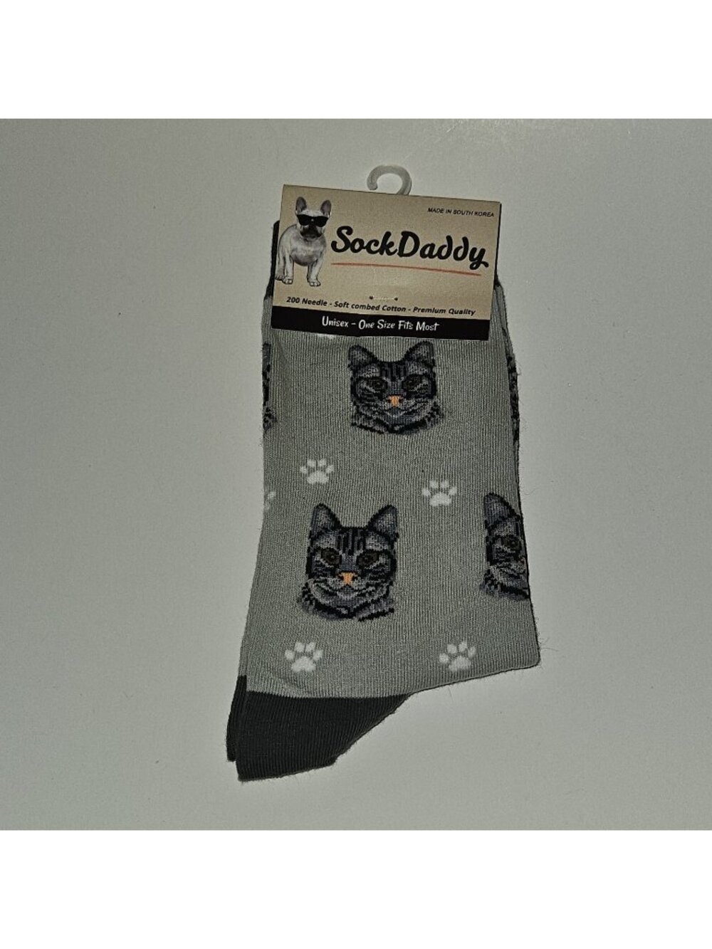 NEW Sock Daddy Gray Socks Silver Tabby Cat Kitty Paw Prints Unisex OSFM One Size